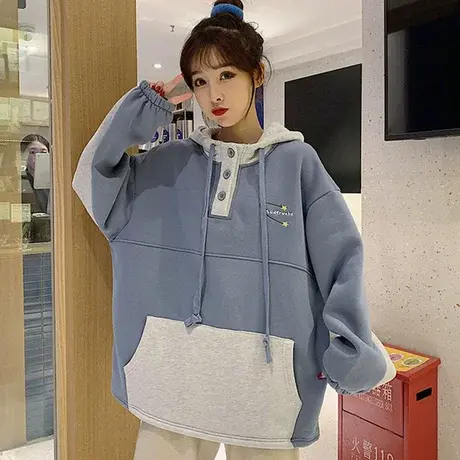 vintage卫衣女春秋薄款小个子宽松韩版上衣bf慵懒风连帽外套潮ins商品大图