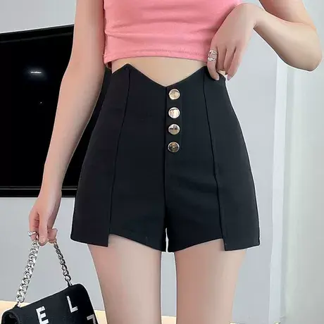 大码显瘦短裤女2024年新款夏季薄款高腰显瘦宽松阔腿a字热裤潮ins商品大图