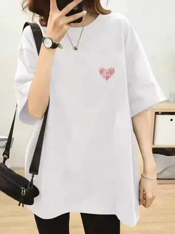 加大仿棉卡通印花短袖t恤女2023新款夏宽松chic韩系百搭体恤上衣图片