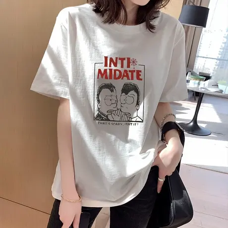 2023夏季百搭白色短袖t恤女装设计感小众纯棉宽松内搭打底衫上衣图片