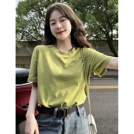 刺绣短袖T恤夏季宽松小众设计感基础男女装情侣2024新款正肩舒适商品大图