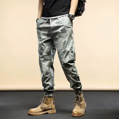 春夏款迷彩工装男士休闲裤哈伦宽松束脚裤春季潮牌潮流百搭运动裤商品大图
