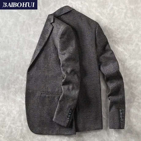 秋冬新款中年呢子休闲西装男士外套韩版商务小西装男修身单西上衣图片