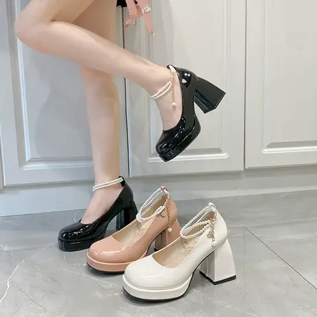 黑色复古粗跟高跟鞋女2023年新款夏季款小个子法式甜酷玛丽珍鞋子商品大图