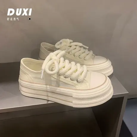 2024夏季新款休闲百搭轻薄透气厚底小白鞋女增高学生帆布鞋女板鞋图片