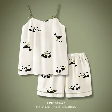Pinksea睡衣女夏款2024年新款冰丝吊带短裤套装薄款女款家居服夏图片