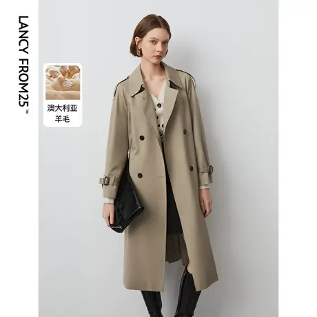 朗姿羊毛复古中长款风衣外套法式设计感气质春季大衣女2024年新款图片