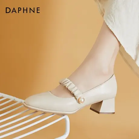 达芙妮中跟粗跟单鞋女夏2021年新款玛丽珍鞋方头黑色高跟鞋不累脚图片