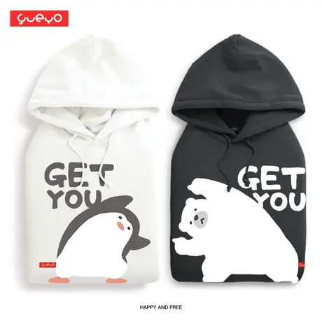 悦游 情侣卫衣 合体北极熊企鹅不一样的情侣装连帽加绒卫衣图片