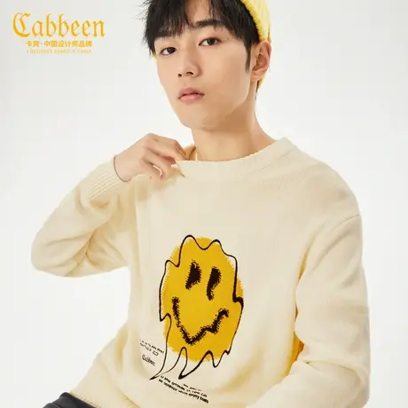 卡宾男装挂毛笑脸刺绣针织衫2023秋潮流宽松无性别圆领上衣H图片