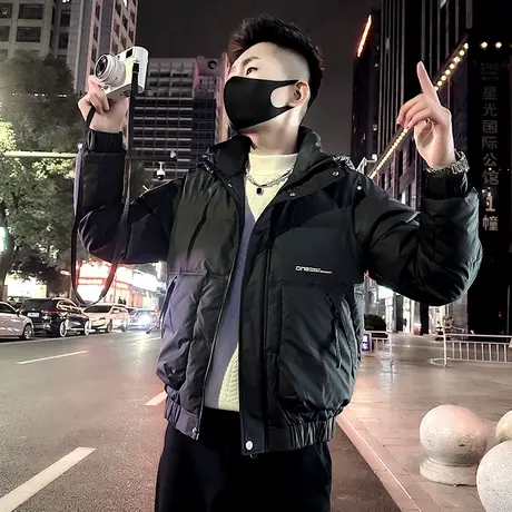 连帽工装棉衣男冬季新款潮流韩版修身设计感冬装加厚短款棉服外套图片