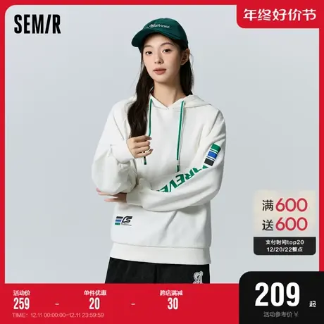 [商场同款]森马永久联名卫衣女加绒插肩袖宽松2023冬新款字母上衣图片