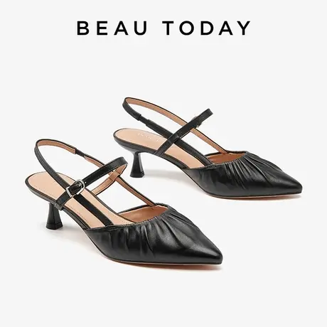 BeauToday黑色高跟鞋女细跟2023新款法式包头凉鞋芭蕾尖头单鞋女商品大图