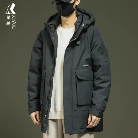希越新国标鸭绒中长款羽绒服男冬季保暖户外宽松大码男士风衣外套商品大图