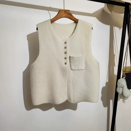 针织马甲女开衫秋冬新款韩版宽松设计感小众无袖毛衣坎肩背心外穿图片