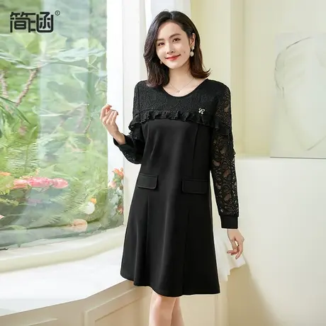 简涵大码女装蕾丝连衣裙2024年春秋冬季新款法式显瘦内搭连衣裙图片