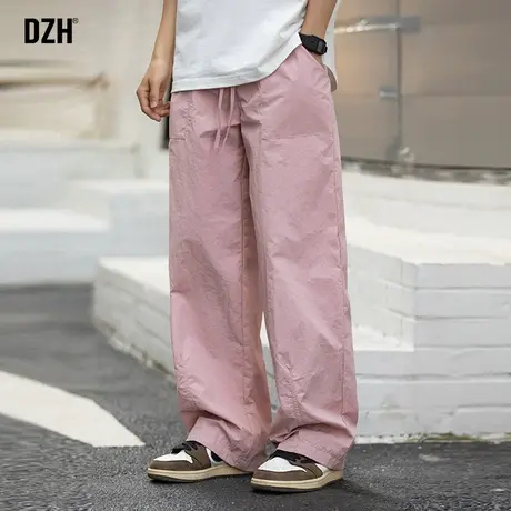 男生粉色裤子男宽松直筒休闲裤2024年春季美式伞兵裤潮牌长裤百搭商品大图