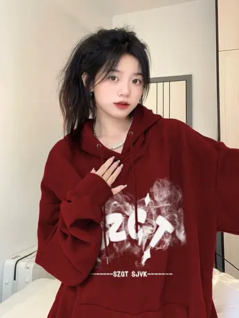 连帽卫衣女小个子秋冬oversize原创小众设计感宽松美式复古外套潮商品大图