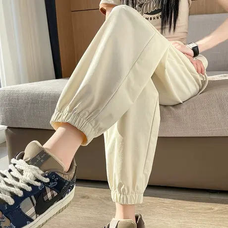 白色束脚运动裤女春夏季新款直筒宽松阔腿显瘦九分速干休闲哈伦裤图片