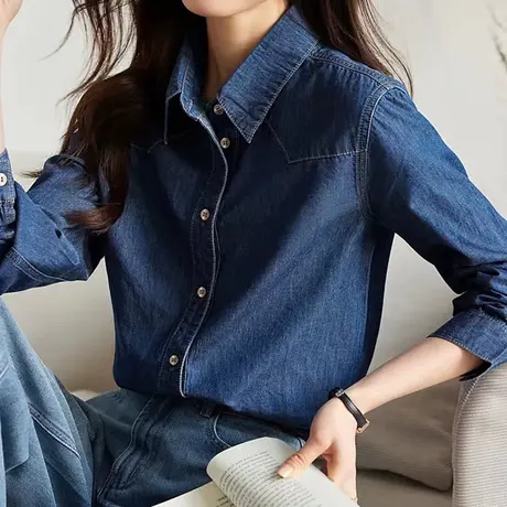 韩潮袭人宽松休闲POLO领长袖衬衫百搭休闲纯色衬衣上衣图片