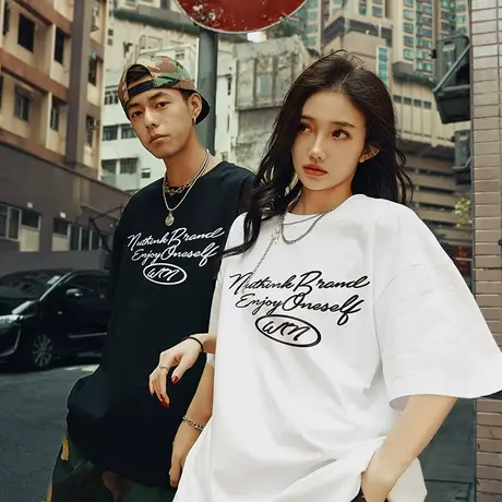 美式嘻哈潮流字母短袖男国潮情侣款t恤情侣夏季半截袖情侣装夏装商品大图
