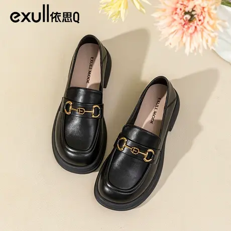 依思q豆豆鞋女鞋2024春季新款鞋子女百搭复古小皮鞋厚底乐福鞋女图片