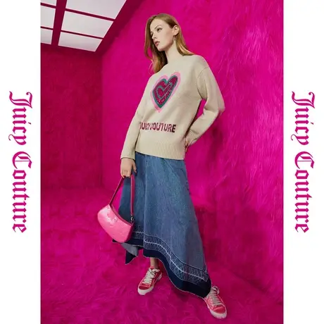 Juicy Couture橘滋新款甜美撞色爱心亮片绣女式毛衫图片