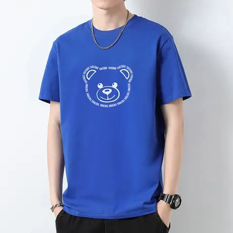 重磅纯棉短袖t恤男装圆领上衣服液氨长绒棉宽松潮流小熊圆领半袖商品大图