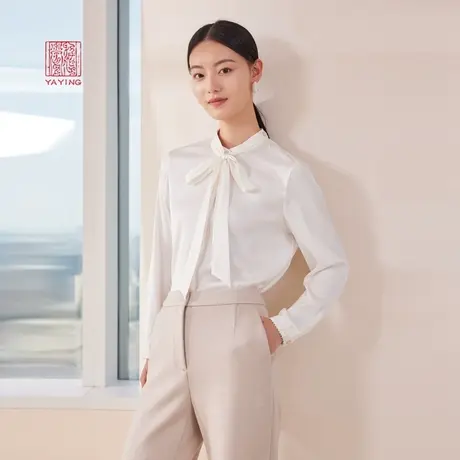 [真丝系列]EP雅莹高端系列 通勤刺绣系带白衬衫2023新款2215C图片