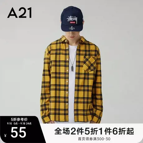 A21秋季男装新款 情侣格子衬衫休闲男士长袖外套春款潮男衬衣商品大图