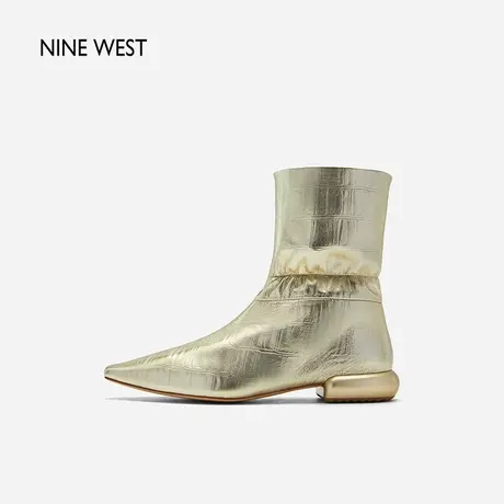 Nine West/玖熙金属感石头纹小众短靴2023冬新款真皮高级感时装靴商品大图
