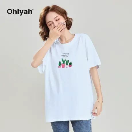 Ohlyah品牌 韩版宽松短袖T恤女慵懒韩版网红超火ins圆领oversize商品大图