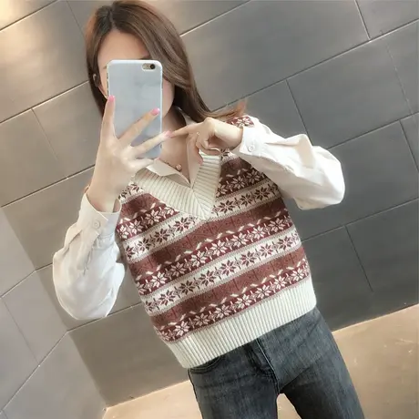 春新款2023外穿百搭韩版毛衣外套坎肩马夹v领毛线针织背心马甲女商品大图
