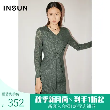 恩裳COVER冬季2022时尚显瘦扭结设计优雅蕾丝保暖羊毛连衣裙图片