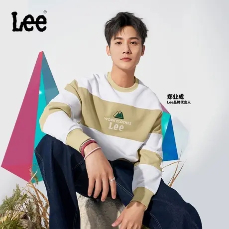 【郑业成同款】Lee23秋冬新品buddy Lee舒适米色条纹男女同款卫衣图片