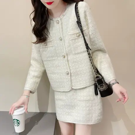 2023年秋季新款水貂绒套装时尚高级感小香风外套裙子两件套韩版女商品大图