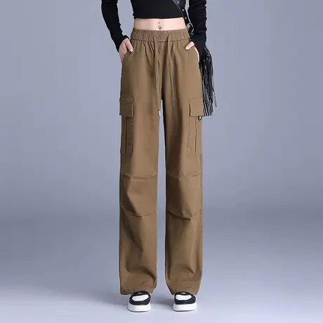 松紧带工装裤女2023秋季新款宽松显瘦阔腿休闲美式直筒运动长裤子图片