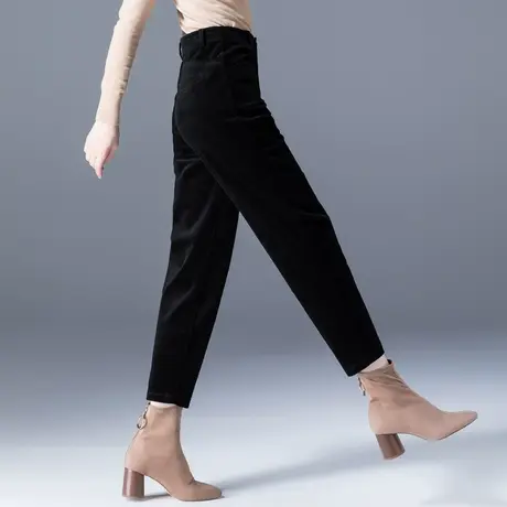 黑色加绒灯芯绒裤子女秋冬2023新款休闲九分萝卜哈伦裤妈妈条绒裤商品大图