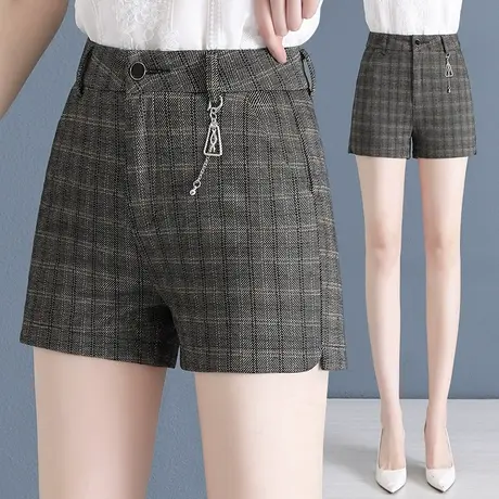 夏季时尚格子短裤女薄款2023新款高腰显瘦妈妈热裤外穿三分西装裤图片