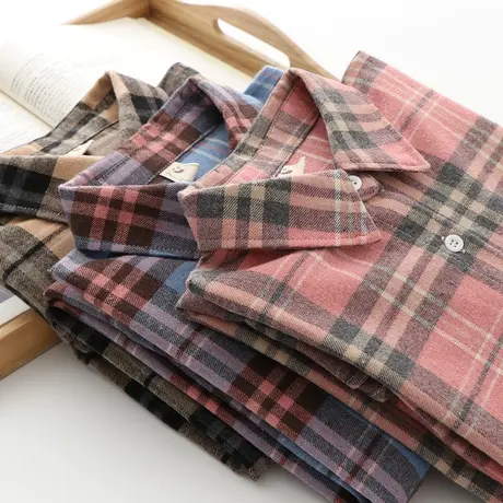 2020春秋新款日系小清新纯棉格子衬衫女韩版长袖宽松学生上衣外套商品大图