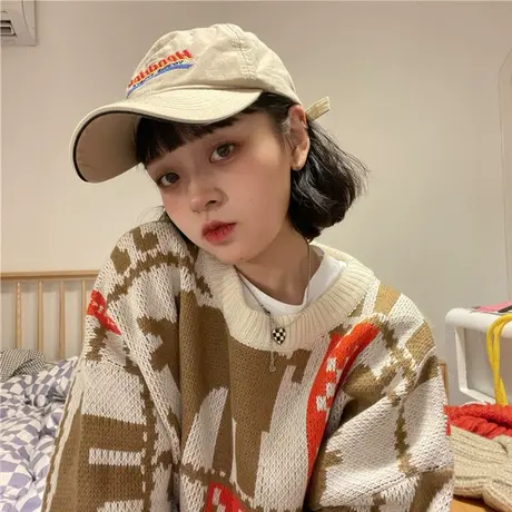 红续圣诞麋鹿毛衣女小众日系古着提花针织衫宽松慵懒风外套长袖图片