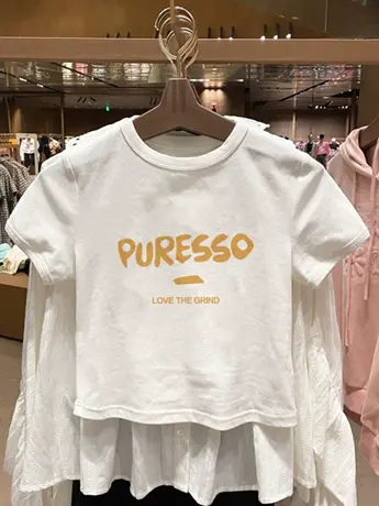 美式复古短袖t恤女夏季2023新款小众设计感法式甜辣正肩修身上衣商品大图