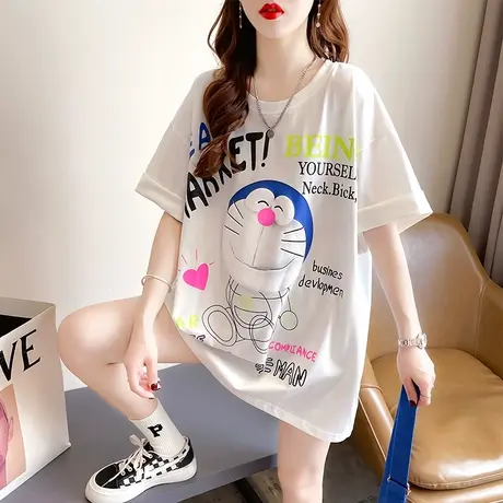 设计感小众短袖t恤女夏季韩版宽松大码女装中长款百搭学生上衣服图片