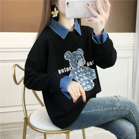 娃娃领卫衣女春秋季韩版宽松百搭学生薄款假两件上衣polo衫外套潮图片