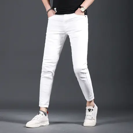 2020新款白色九分牛仔裤男潮牌修身小脚潮流弹力韩版百搭男士裤子商品大图