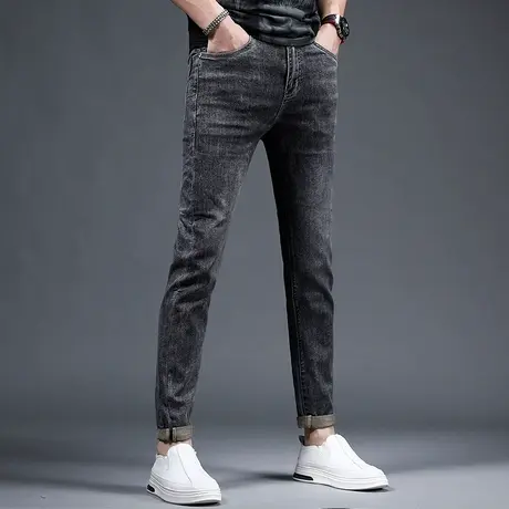 深灰色牛仔裤男夏季薄款修身小脚潮牌2023新款男士弹力裤子男长裤商品大图