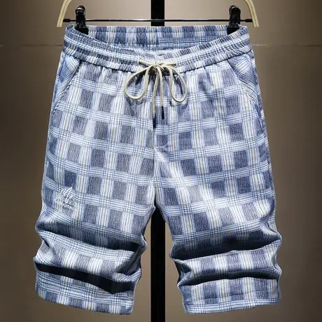 潮牌格子五分裤子男夏季薄款时尚个性短裤男士宽松运动休闲沙滩裤商品大图