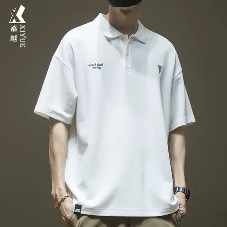 希越夏季纯色刺绣Polo衫短袖男珠地棉宽松大码休闲重磅衬衣t恤衫商品大图
