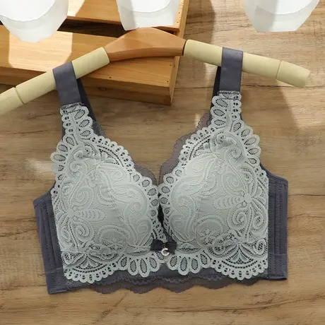 内衣女小胸聚拢收副乳防下垂上托文胸无钢圈厚款蕾丝胸罩专柜正品图片