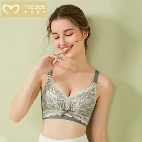 美思乳胶内衣女聚拢上托文胸收副乳防下垂调整型胸罩蕾丝无钢圈图片